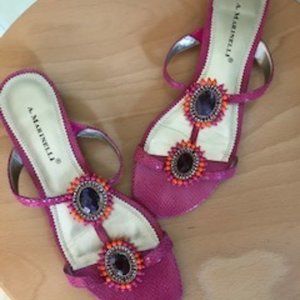 A. Marinelli Fuchsia Pink Leather Sandal Size 8.5